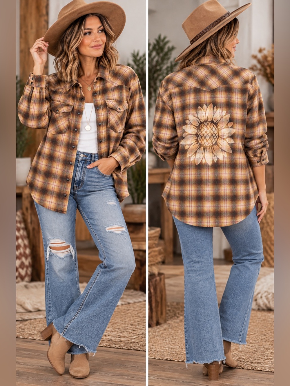 OOAK Upcycled Noble Outfitters Bleached Floral Plaid Flannel Shirt Medium